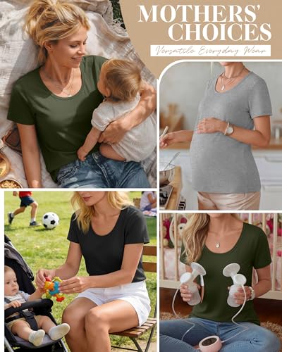 Huukeay 3 Pack Women's Nursing Shirts - color: Black, Gray, Army Green, size: Small