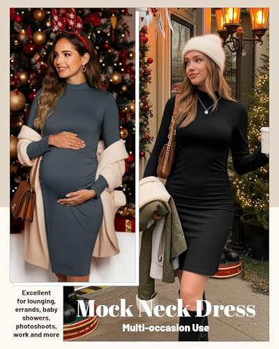 3 Pack Women's Maternity Dresses Long Sleeve Dresses - color: Black, Dark Gray, Light Gray, size: Large