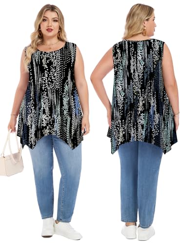 LARACE Womens Plus Size Tank Tops Summer Sleeveless Casual Loose Tunic - color: A-ambilight61, size: 2X