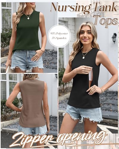 Xaatren 3 Pack Nursing Tank Tops for Breastfeeding - color: Black, Army Green, Coffee, size: X-Large