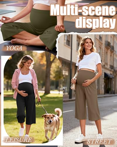3 Pack Women's Maternity Capris - color: Black, Army Green, Coffee, size: X-Large