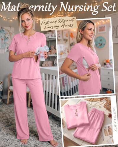 Women Maternity Nursing Set - color: Gray Pink, size: Medium