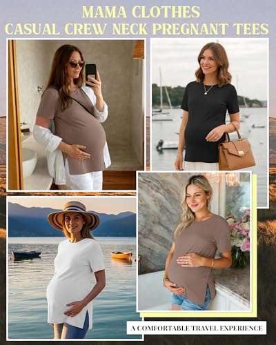 Ficerd 3 Pack Women's Maternity T Shirts - color: Black, White, Coffee, size: Medium
