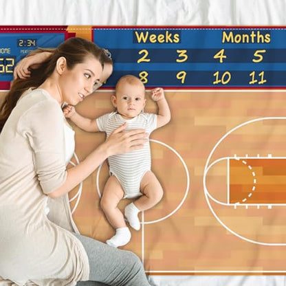 Vintage Brown Basketball Court Baby Monthly Milestone Blanket