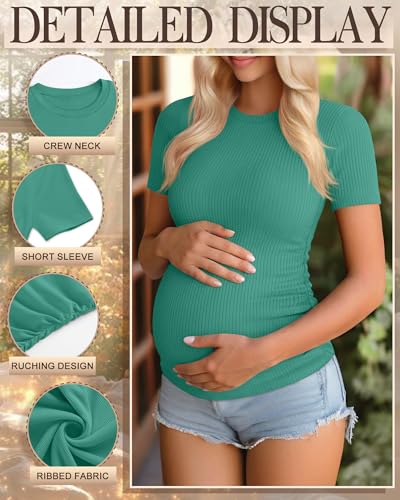 Ficerd 3 Pack Women's Short Sleeve Maternity Shirts - color: Purple, Coffee, Pink Green, size: Medium
