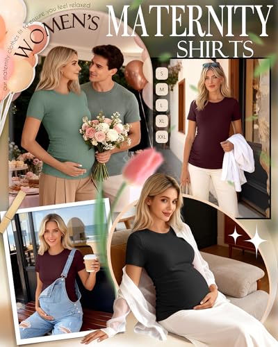 Ficerd 3 Pack Women's Short Sleeve Maternity Shirts - color: Black, Light Green, Dark Red, size: Small