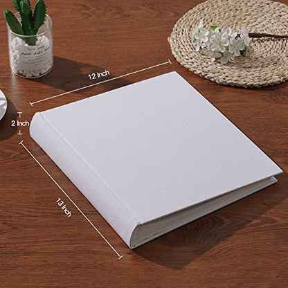 Pssoss Large Linen DIY Scrapbook Album with Writing Space, 100 Pages, White - color: White