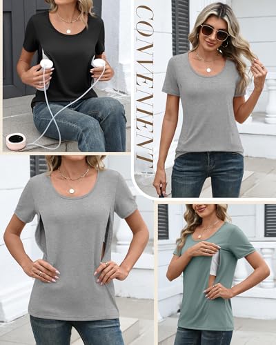 Huukeay 3 Pack Women's Nursing Shirts - color: Black, Gray, Gray Green, size: Medium