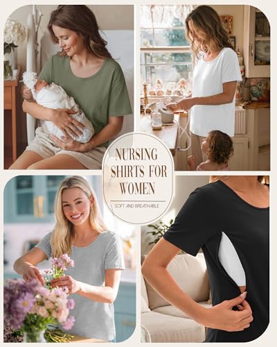 Ficerd 4 Pack Women's Maternity Nursing Shirts - color: Army Green, White, Light Gray, Black, size: Small