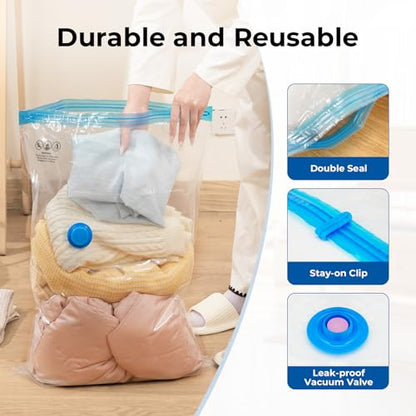 ETENWOLF 20 Jumbo Vacuum Storage Bags for Travel with Wireless Pump - size: 20 Jumbo Size-E