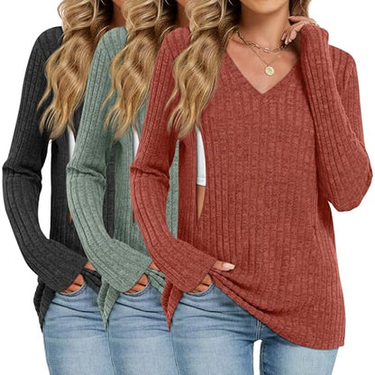 Oakgarden 3 Pack Women's Maternity Nursing Tops Mama Clothes - color: Black, Green, Brick Red, size: Large