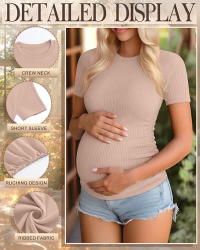 Ficerd 3 Pack Women's Short Sleeve Maternity Shirts - color: Black, Light Heather Gray, Dirty Pink, size: Medium