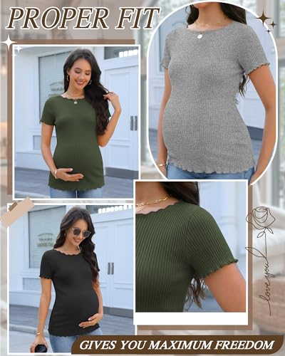 3 Pack Women's Maternity Ribbed Shirts - color: Black, Army Green, Light Heather Gray, size: Small