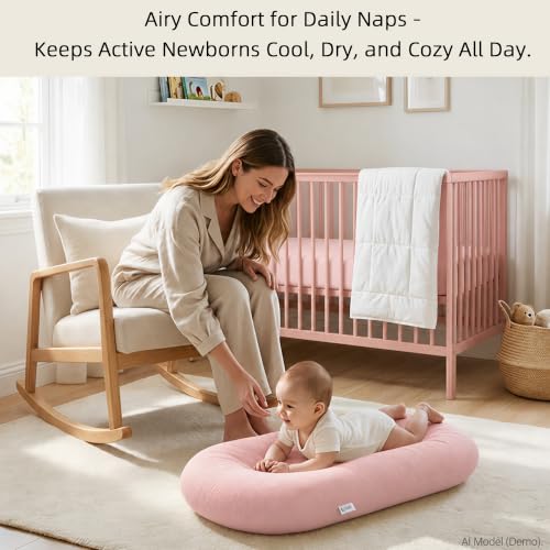 2 Pack Muslin Baby Lounger Covers, Covers Only, 35.5" x 20" - color: 2 Pack Rabbit Pink