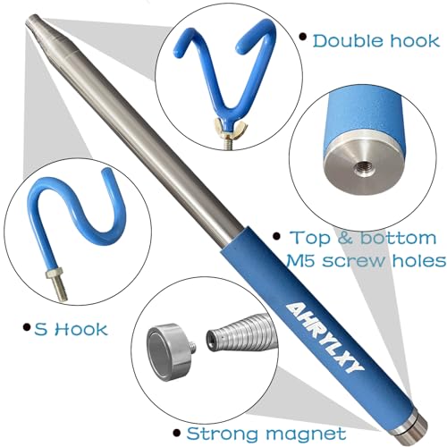 Telescoping Pickup Tool Magnetic Pole with 3 Hooks, 10 FT Push Pull Rod