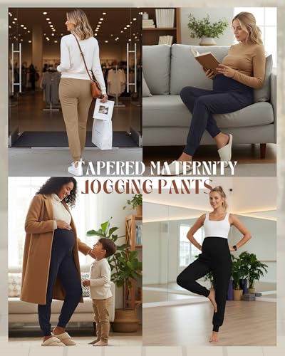 Oakgarden 3 Pack Women's Maternity Pants Over the Belly Joggers - color: Black, Dark Gray, Khaki, size: XX-Large