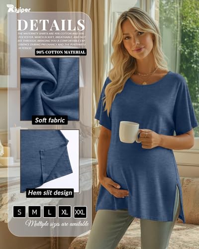 Riyiper 3 Pack Women's Maternity Tunic Cotton Shirts - color: Gray Blue, Light Pink, Light Green, size: Medium