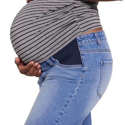 Motherhood Maternity Women's Under the Belly Denim Pregnancy Shorts with Side Elastic Panel Insets - color: Beth Medium Wash, size: Small