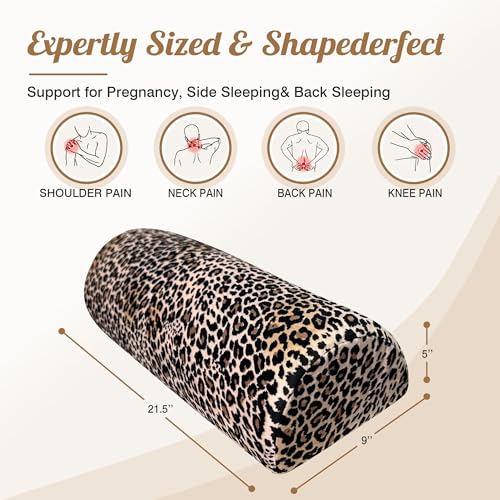 Knee Pillow for Back Sleeping – Half Moon Bolster Pillow for Under Knee While Sleeping Support, Leg & Back Pain Relief (21.5x9x5 Inches) - color: Brown