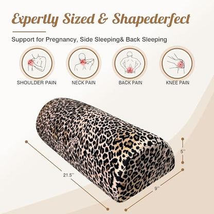Knee Pillow for Back Sleeping – Half Moon Bolster Pillow for Under Knee While Sleeping Support, Leg & Back Pain Relief (21.5x9x5 Inches) - color: Brown