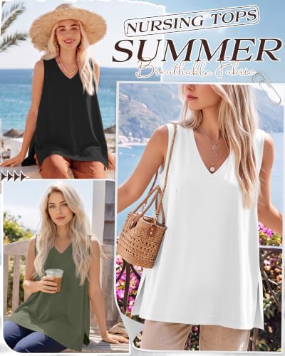 4 Pack Womens Nursing Oversized Tank Tops - color: Gray Green, Coffee, White, Black, size: Small