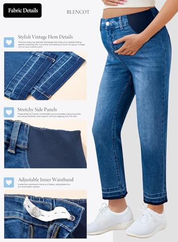 BLENCOT Women Maternity Pants High Waisted Straight Leg Ankle Jeans - color: Ashleigh Blue, size: Medium