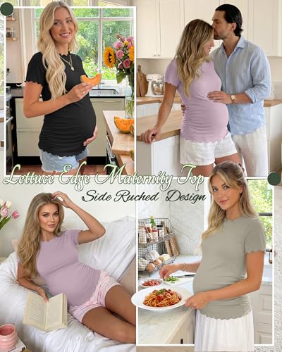 Xaatren 3 Pack Women's Maternity Short Sleeve Shirts - color: Cement Gray, Gray Purple, Black, size: X-Large