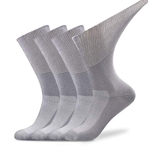 Busy Socks 4 Pack Crew Thin Non Binding Top Diabetic Socks for Men Women - color: 4 Pairs Gray, size: Large