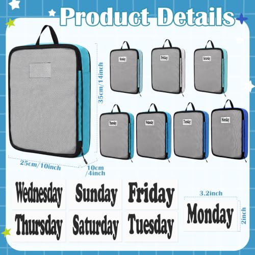 7 Pcs Packing Cubes for Travel Days of Week, Blue, M - color: Blue, size: M