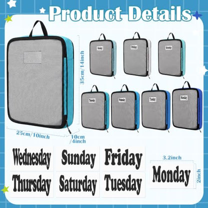 7 Pcs Packing Cubes for Travel Days of Week, Blue, M - color: Blue, size: M