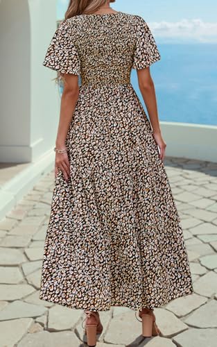 PRETTYGARDEN Women's 2026 Summer Casual Flutter Sleeve Floral Maxi Dress - color: Black Leopard, size: Small