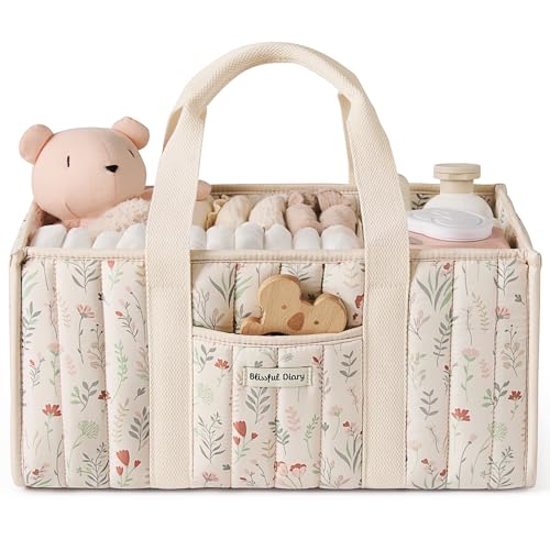 Blissful Diary Floral Diaper Caddy Organizer, Storage Basket, Floral Beige - color: Floral Beige