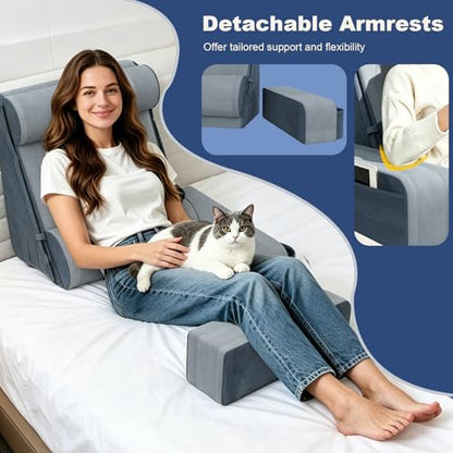 Reading Pillow for Bed with Detachable Armrests, Headrest & Lumbar Support