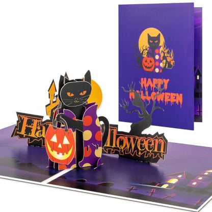 Black Cat Pumpkin Lantern Halloween Cards, Pop Up Halloween Cards. - style: Black Cat