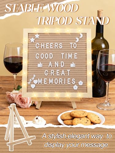 10"×10" Felt Letter Board with LED Lights & Stand, First Day of School Sign - color: Camel