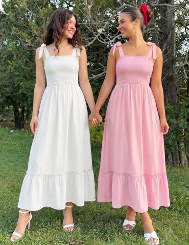 ZESICA Womens Summer Boho Spaghetti Strap Maxi Dress - color: Pink, size: X-Large