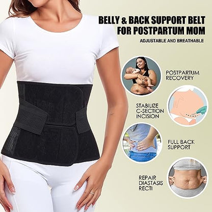 MAMODY Postpartum Belly Band Belly Wrap Abdominal Binder Post Surgery - color: Midnight Black