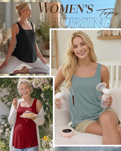Oakgarden 3 Pack Women's Maternity Nursing Tank Tops - color: Black, Gray Green, Red, size: Large