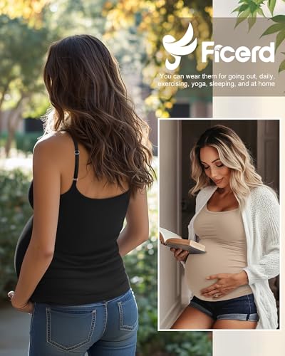 Ficerd 3 Pack Women's Maternity Tank Tops - color: Apricot, Light Haze Blue, Black, size: Medium