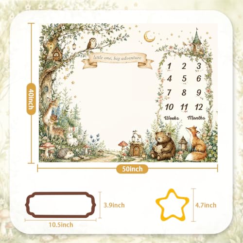 Woodland Baby Monthly Milestone Blanket, Forest Animal Monthly Growth Photography Backdrop, Little One Big Adventure Newborn Photo Prop, Milestone Blanket for Boy Girl Baby Shower 50x40 Inch - color: Forest Woodland