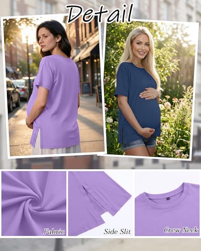 Riyiper 4 Pack Women's Short Sleeve Maternity T Shirts - color: Ballet Pink, Gray Green, Haze Blue, Lavender, size: Medium