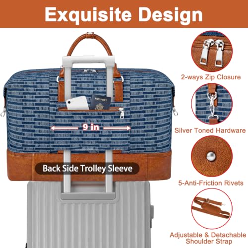 TIBES Travel Weekender Bag for Women, Overnight Bag with Shoe Compartment - color: T-Dark Blue