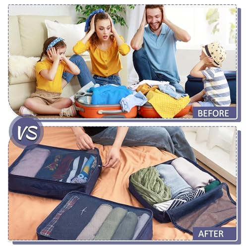 Silkfly 8 Pcs XL Packing Cube for Travel Luggage,Simple,Navy Blue - color: Navy Blue, size: Simple