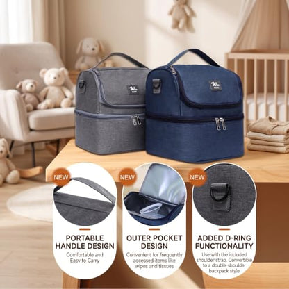 Breast Pump Bag with 2 Ice Packs Insulated Tote with Shoulder Strap - color: Blue