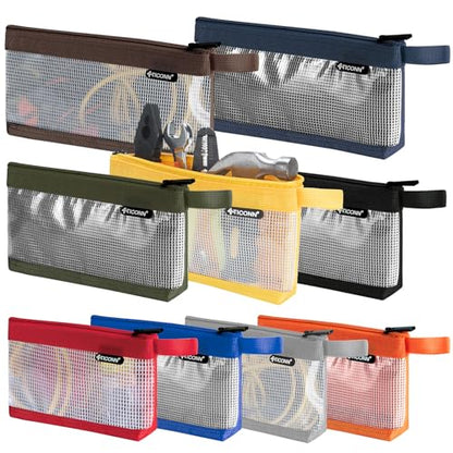 TICONN 9PK Tool Pouches with Zipper, Waterproof 1680D Oxford Small Tool Bag - size: Clear, 9 Pack Combo