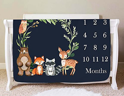 Woodland Baby Monthly Milestone Fleece Blanket, Black, 50x40, Includes Marker