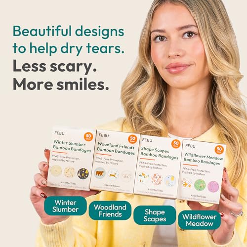 FEBU Shape Scapes Print Bamboo Fabric Bandages, 50 Count Strips - style: Strips – Shape Scapes (50 Count)