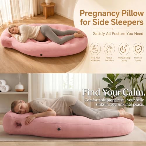 Inflatable Pregnancy Pillow Belly Hole Pool Float for Stomach Sleepers - color: Pink
