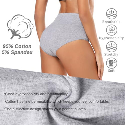 Molasus Women's Cotton Underwear High Waisted Full Coverage Ladies Panties (Regular & Plus Size) - color: Grey-5pack, size: Small