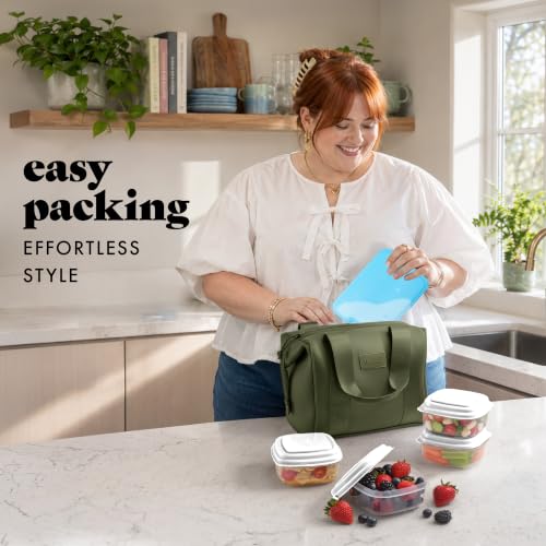 Fit & Fresh Remi Neoprene Lunch Bag for Women w/Ice Pack & Containers - color: Olive Green, size: One Size